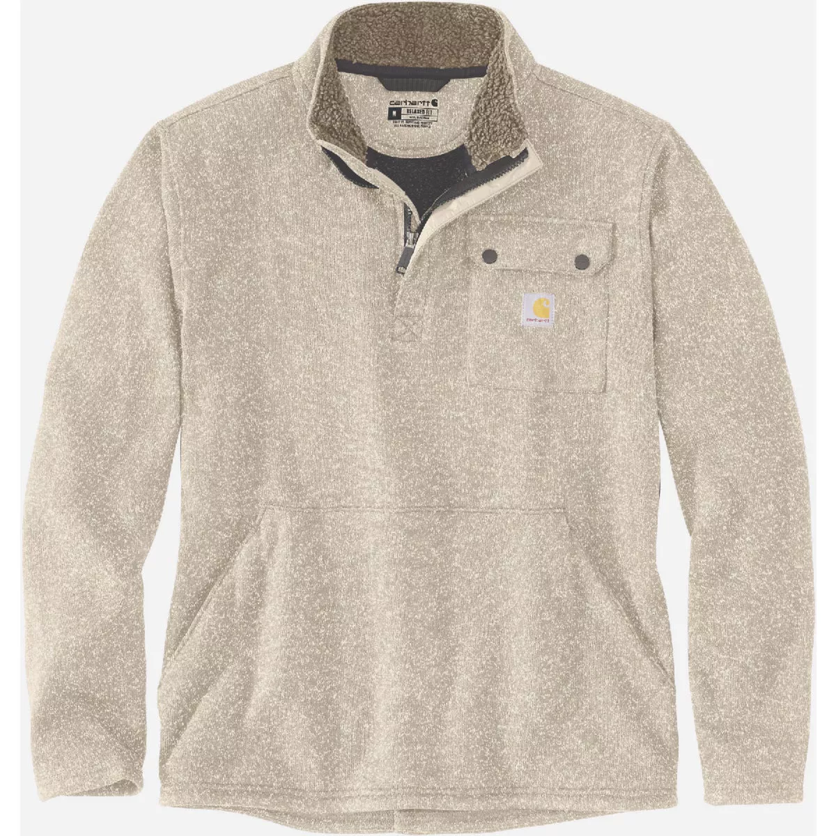 Carhartt Men's M Regular Oat Milk Midweight Quarter-Zip Pocket Sweater Fleece, Relaxed Fit-