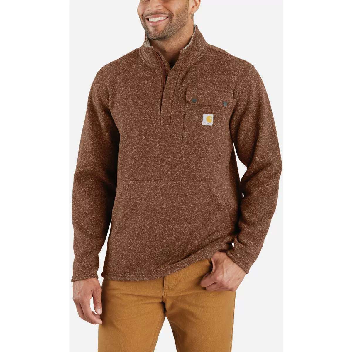 Carhartt Men's S Regular Mocha Midweight Quarter-Zip Pocket Sweater Fleece, Relaxed Fit - photo 4