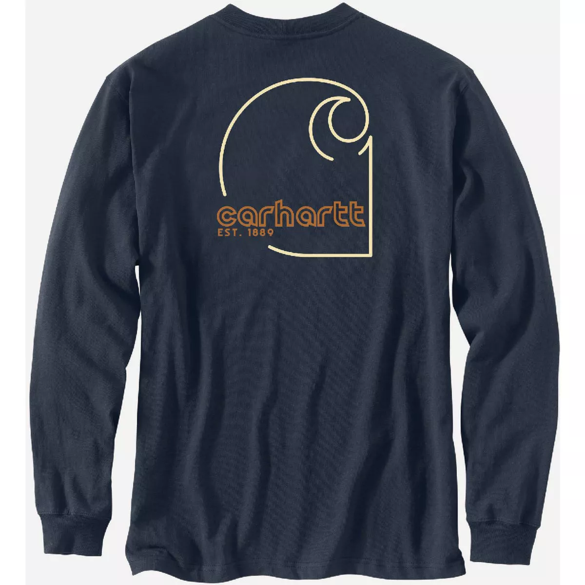 Carhartt Men's 2XL Regular Navy Heavyweight Long-Sleeve Pocket C Graphic T-Shirt, Loose Fit