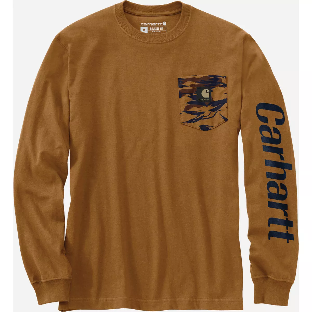 Carhartt Men's 3XL Regular Carhartt Brown Heavyweight Long-Sleeve Pocket Camo Graphic T-Shirt, Relaxed Fit