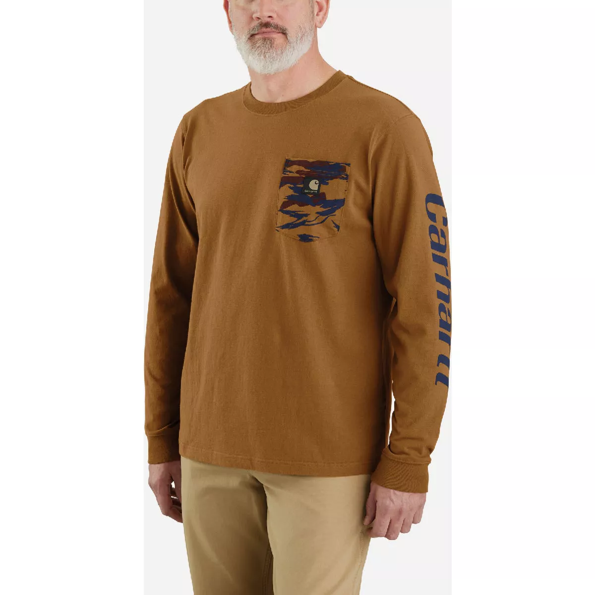 Carhartt Men's 3XL Regular Carhartt Brown Heavyweight Long-Sleeve Pocket Camo Graphic T-Shirt, Relaxed Fit - photo 4