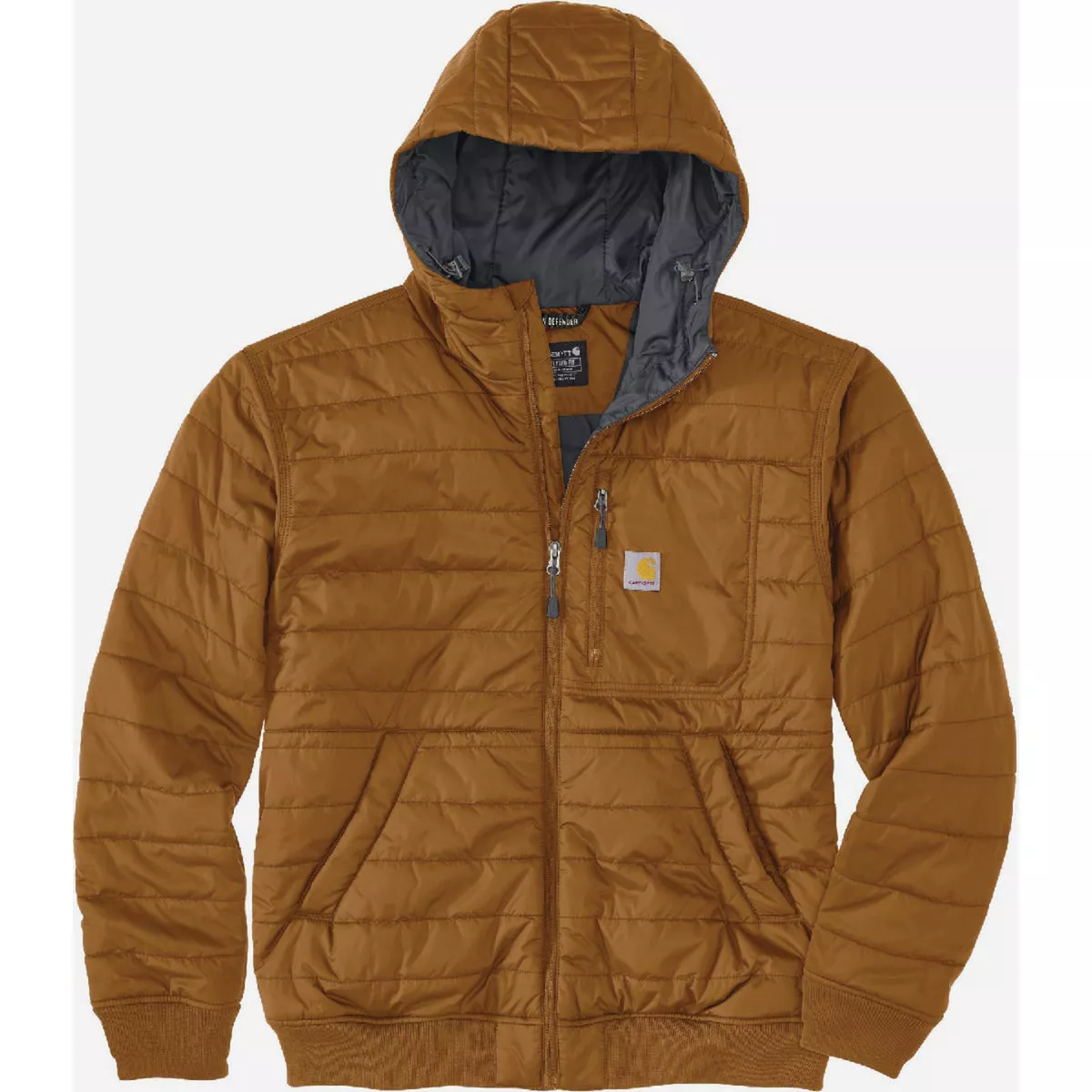 Carhartt Rain Defender Men's L Tall Brown Lightweight Insulated Hooded Jacket, Relaxed Fit