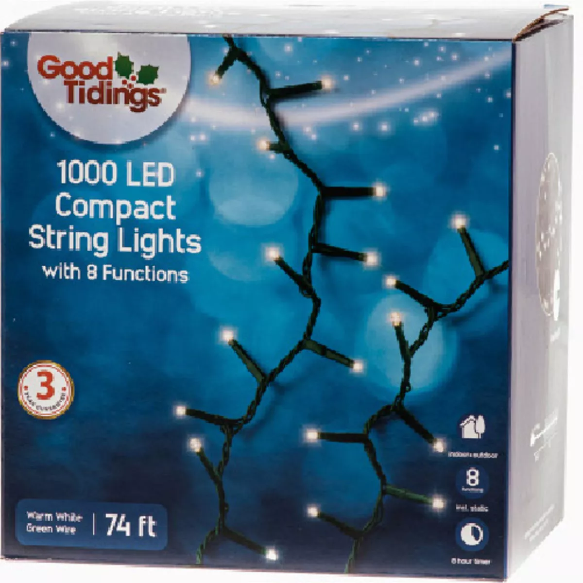 Good Tidings 1000-Bulb Compact Twinkle LED String Light Set with Green Wire
