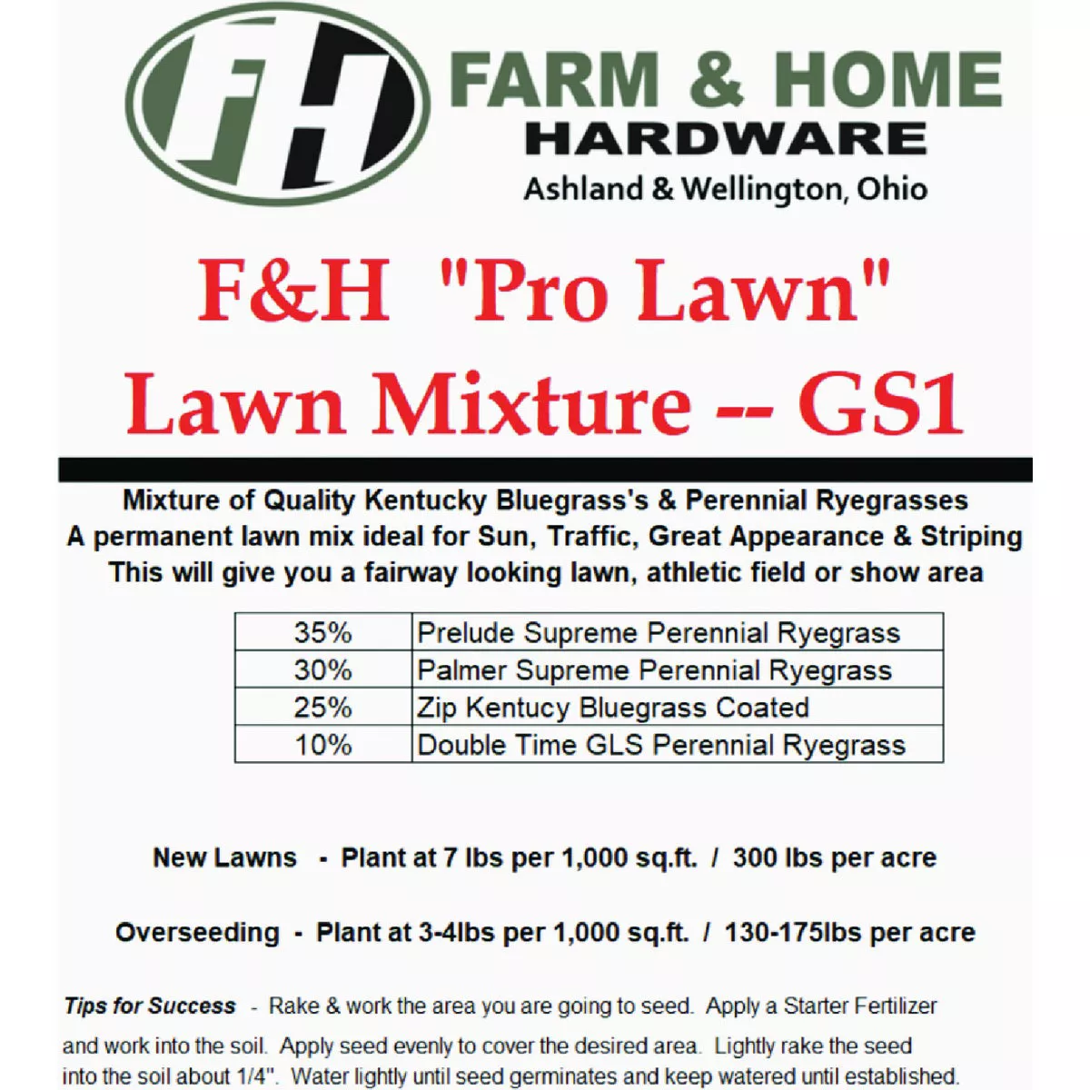 F&H 25 Lb. Pro Lawn Seed Mixture