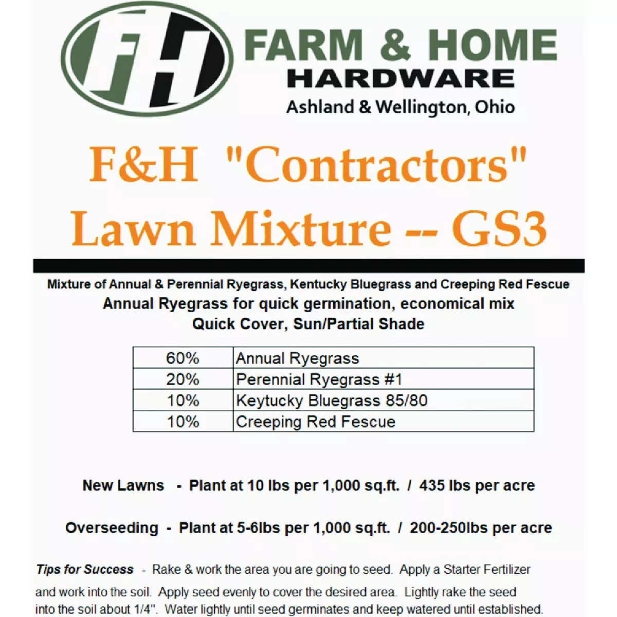 F&H 25 Lb. Contractors Lawn Seed Mixture