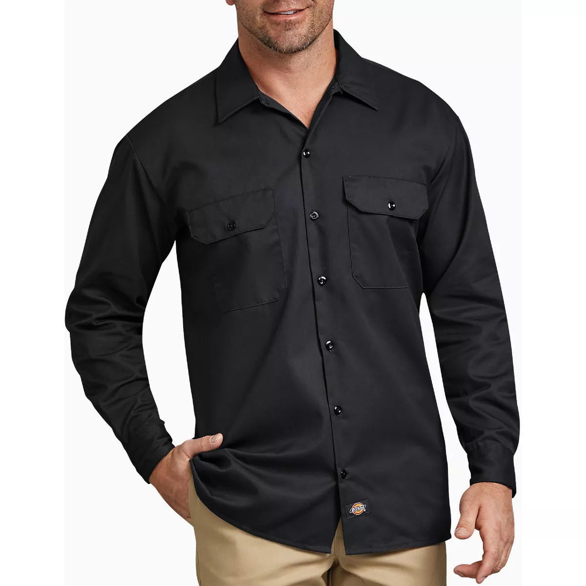 Dickies Men's 2XL Black Long Sleeve Button-Down Work Shirt