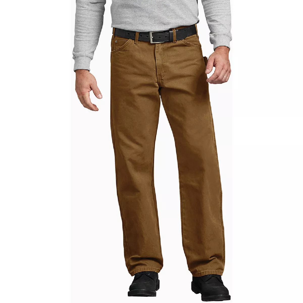 Dickies Men's 36x34 Rinsed Brown Duck Relaxed Fit Straight Leg Sanded Duck Carpenter Pants
