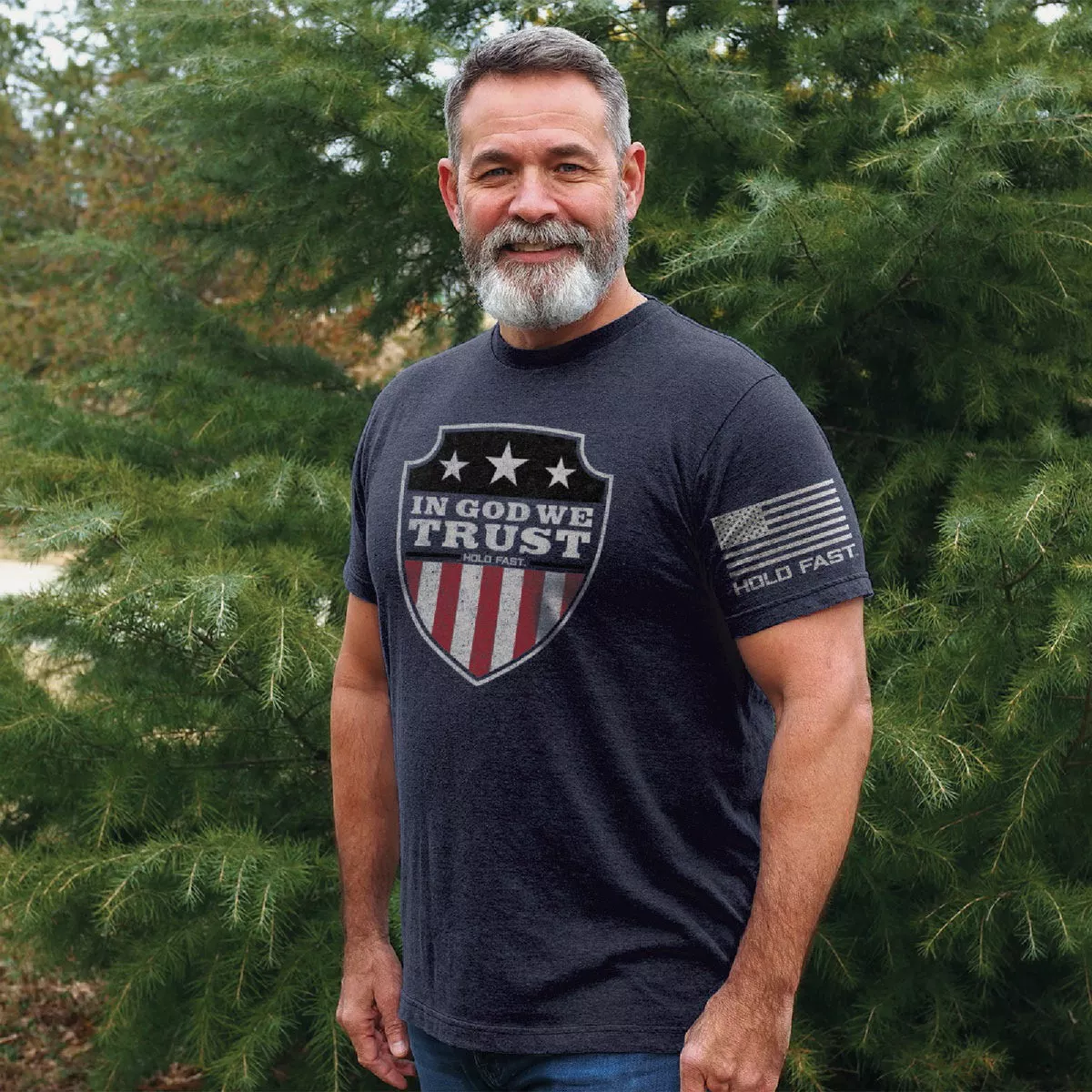 Hold Fast In God We Trust Shield XL Heather Navy Short Sleeve Shirt - photo 2