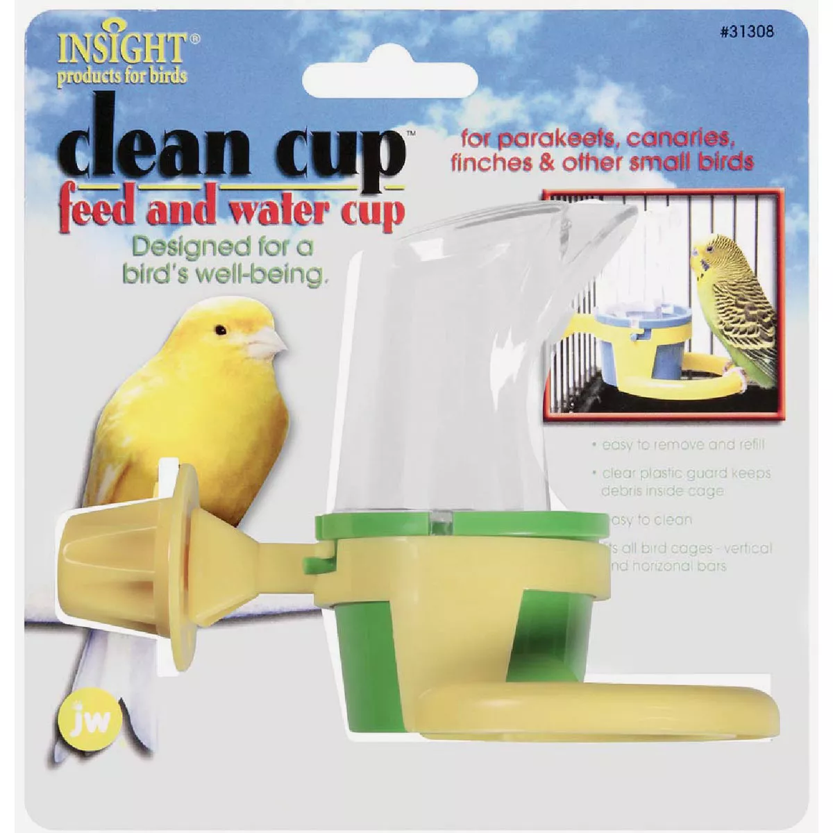 JW Pet Clean Cup Green/Yellow Plastic 2 Oz. Bird Feeder-