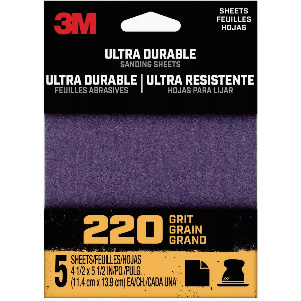 3M Ultra Durable 220 Grit 4-1/2 In. x 5-1/2 In. 1/4 Sheet Power Sanding Sheet (5-Pack)
