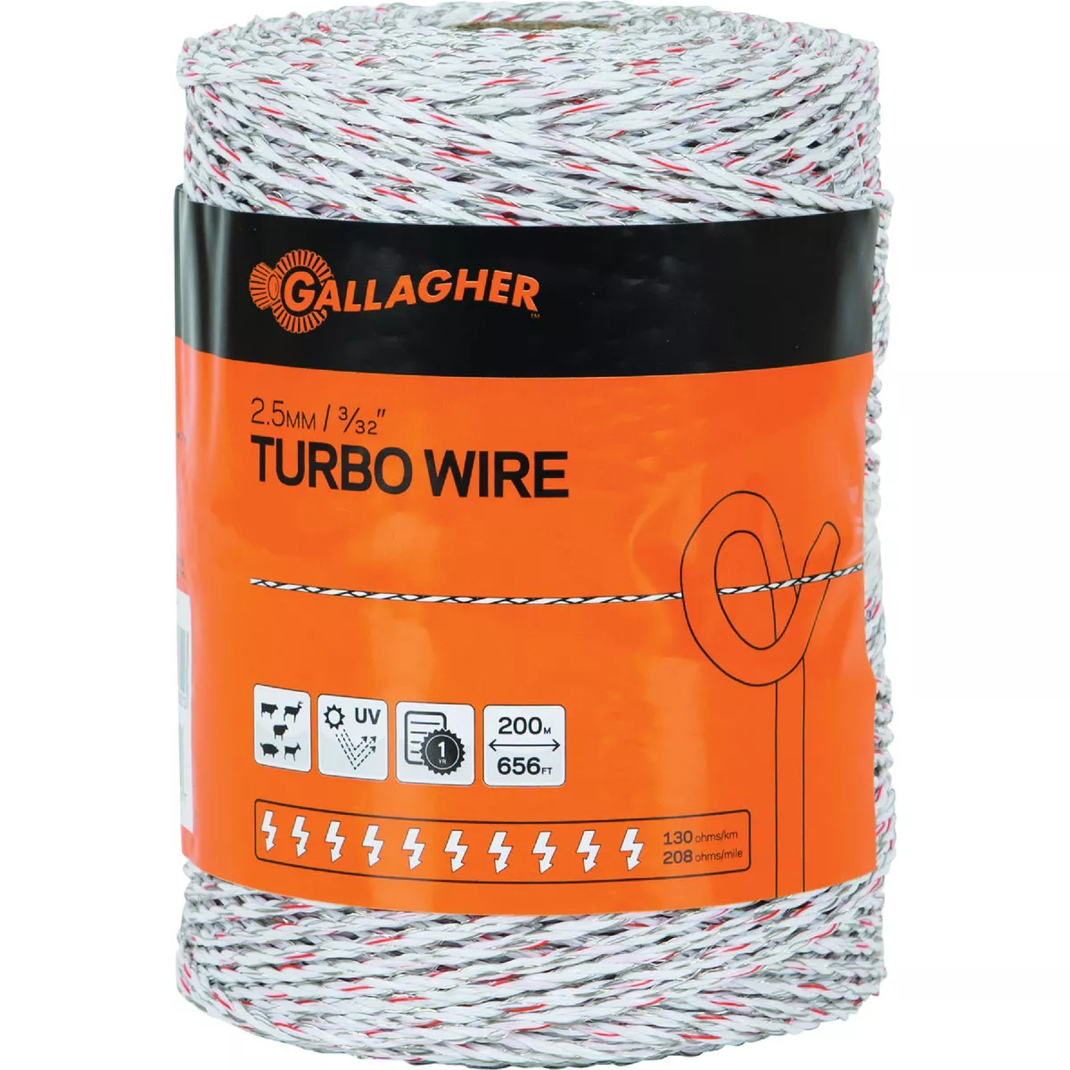 Gallagher 3/32 In. x 656 Ft. White Turbo Electric Fence Wire-