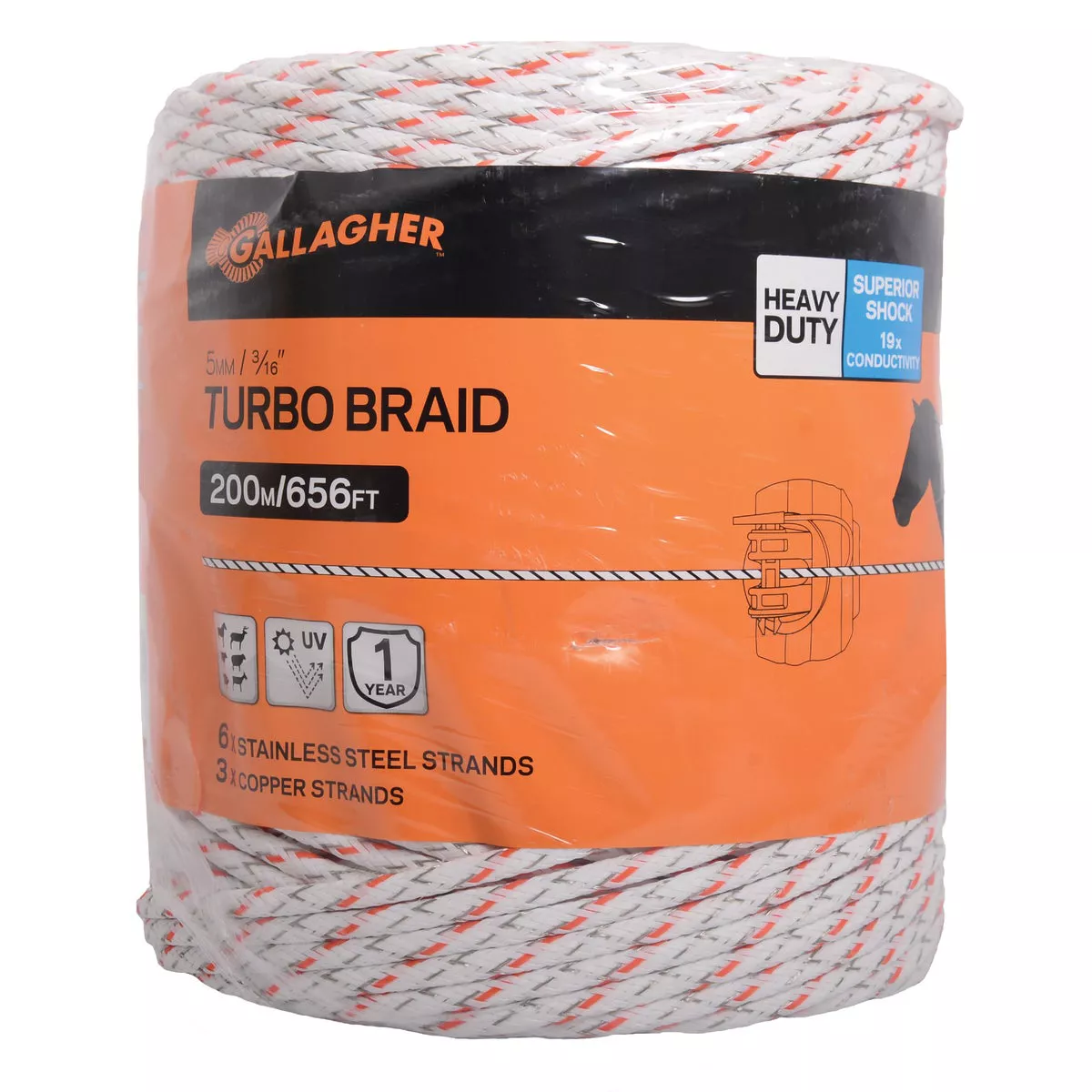 Gallagher 3/16 In. x 656 Ft. White Turbo Equine Braid Wire-