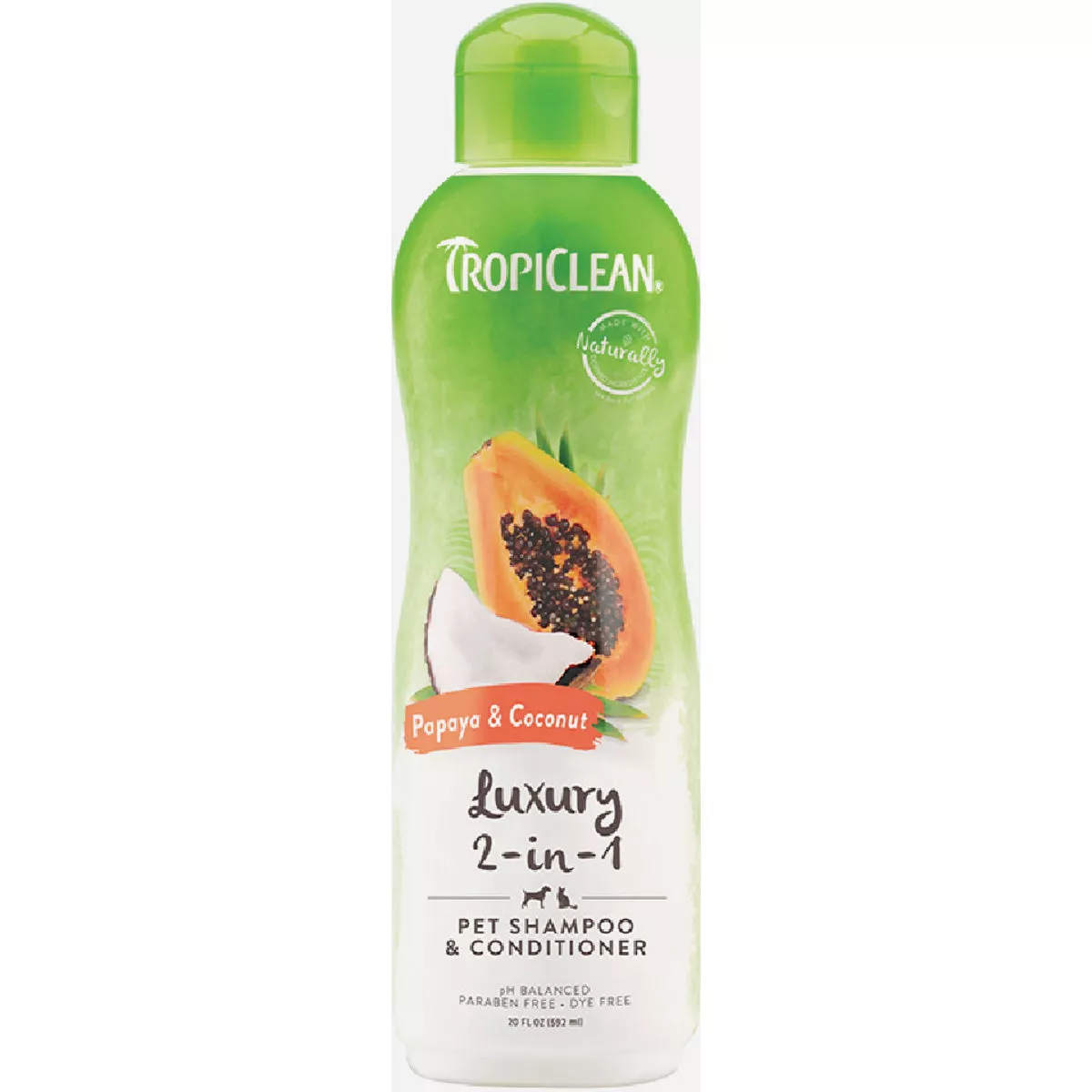 Tropiclean 20 Oz.Papaya & Coconut 2-in-1 Shampoo & Conditioner