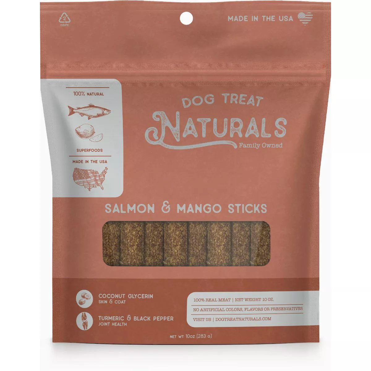 Dog Treat Naturals Salmon & Mango Superfood Sticks, 10 Oz.