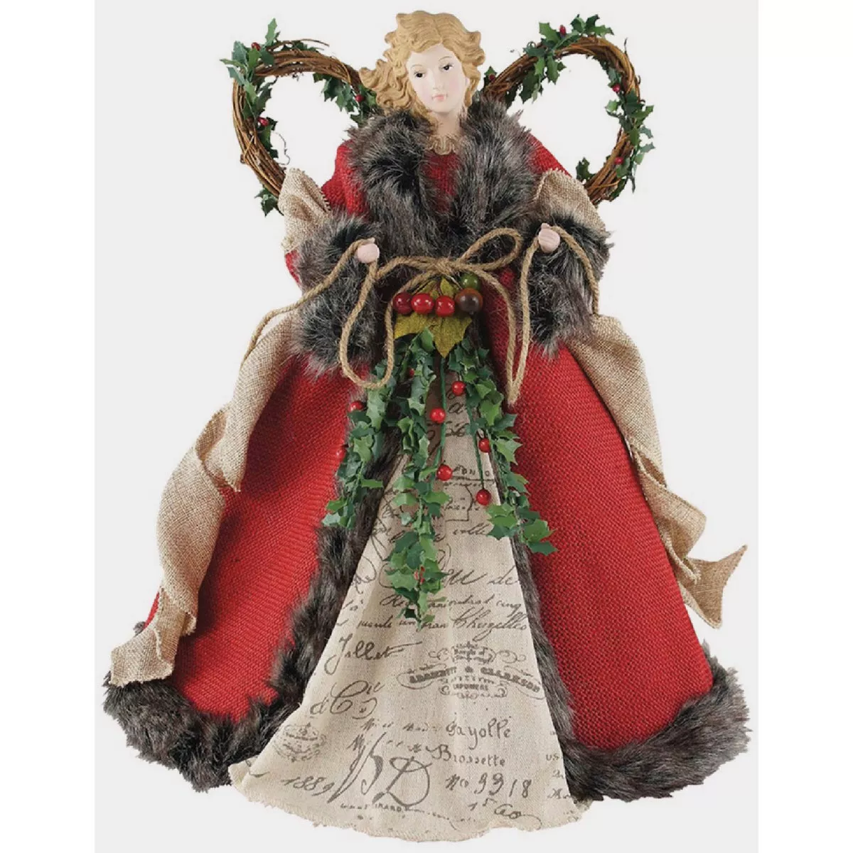 1Santa's Workshop 16 In. Red Homespun Angel Tree Topper