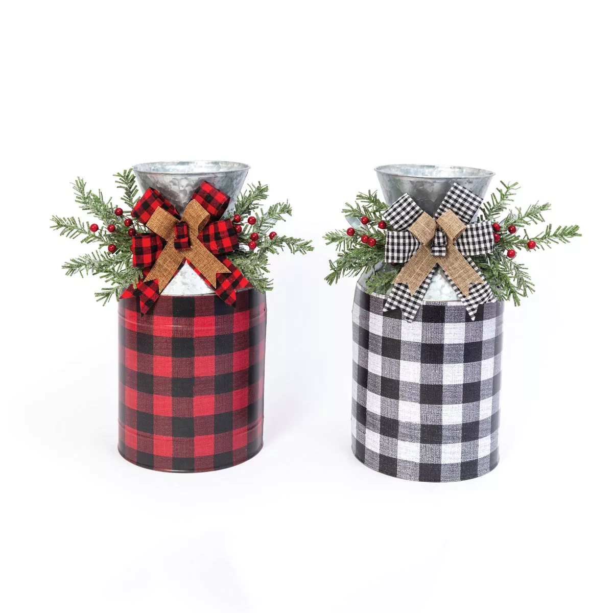 Gerson 15.75 In. Holiday Plaid Metal Milk Can-