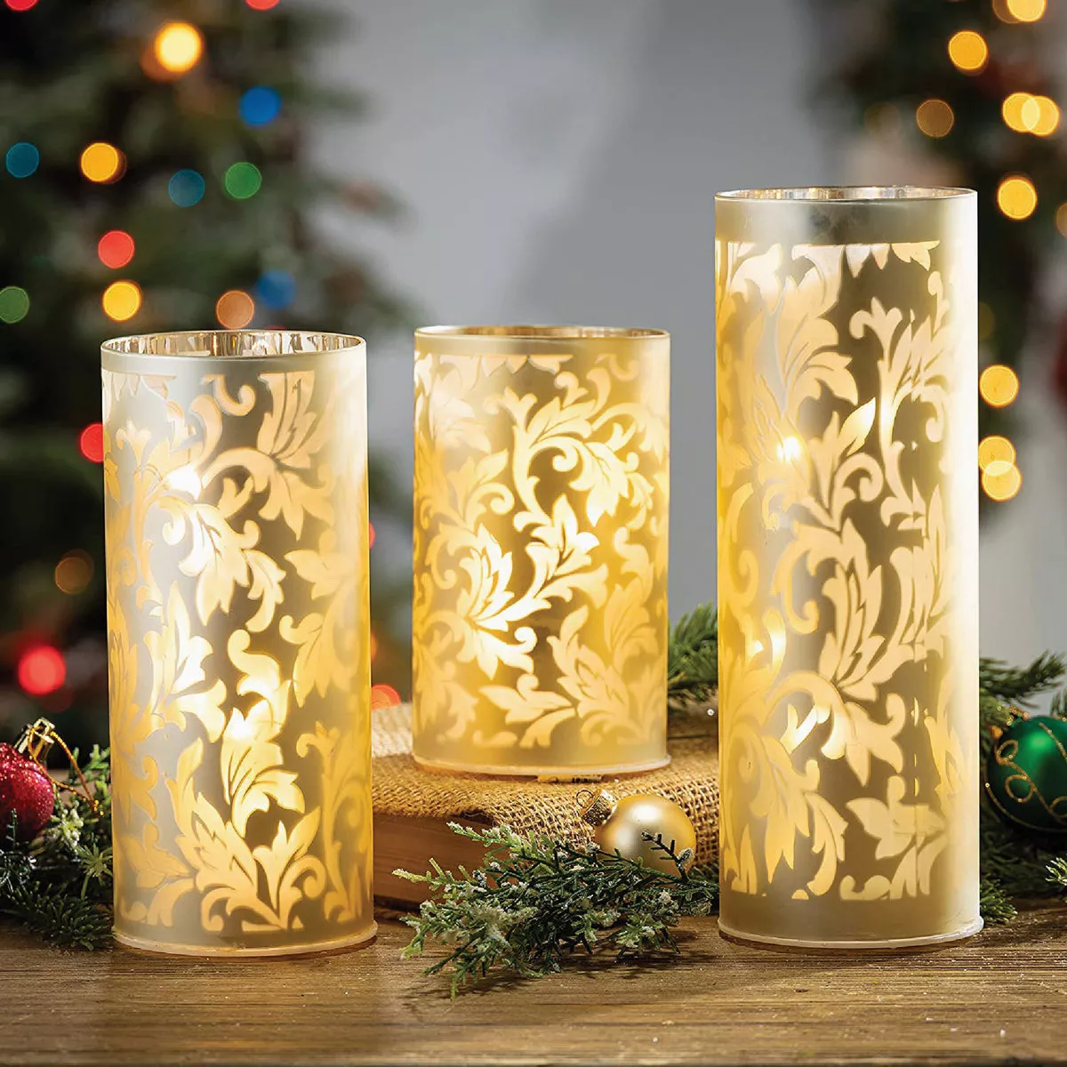 Gerson 9.8 In. H. Frosted Glass Battery Operated Lighted Holiday Luminary