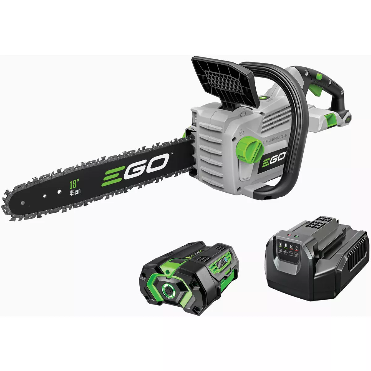 EGO POWER+ 18 In Brushless Cordless Chainsaw Kit with 5.0 Ah Battery & Charger
