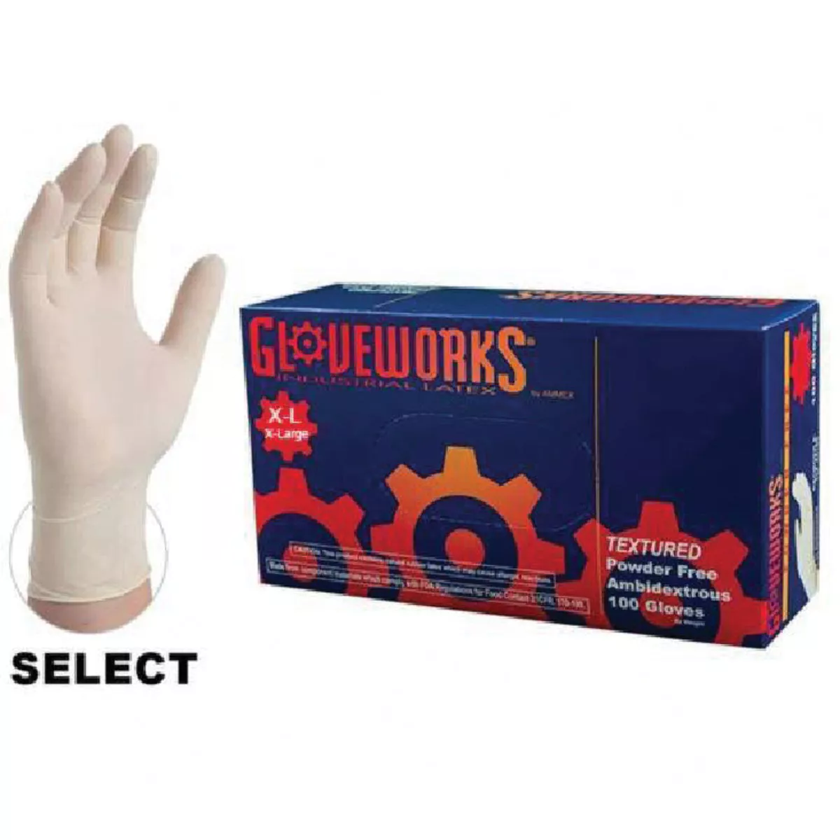 Ammex Gloveworks Latex Ivory XL 5 Mil. Powder Free Disposable Gloves (100 Per Box), 021-576