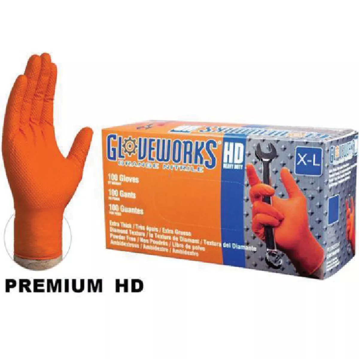 Ammex Gloveworks Nitrile Heavy Duty Orange XL 8 Mil. Disposable Gloves (100 Per Box), 021-662