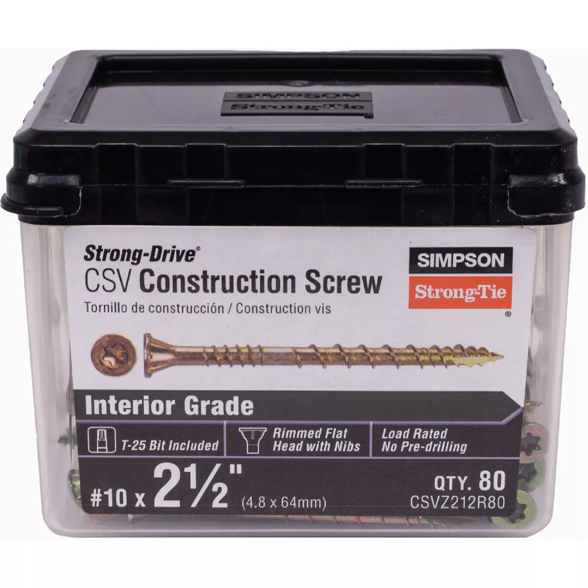 Simpson Strong-Tie Strong-Drive CSV #10 x 2-1/2 In. T25 Flat Head Yellow Zinc Construction Screw (80 Ct.)