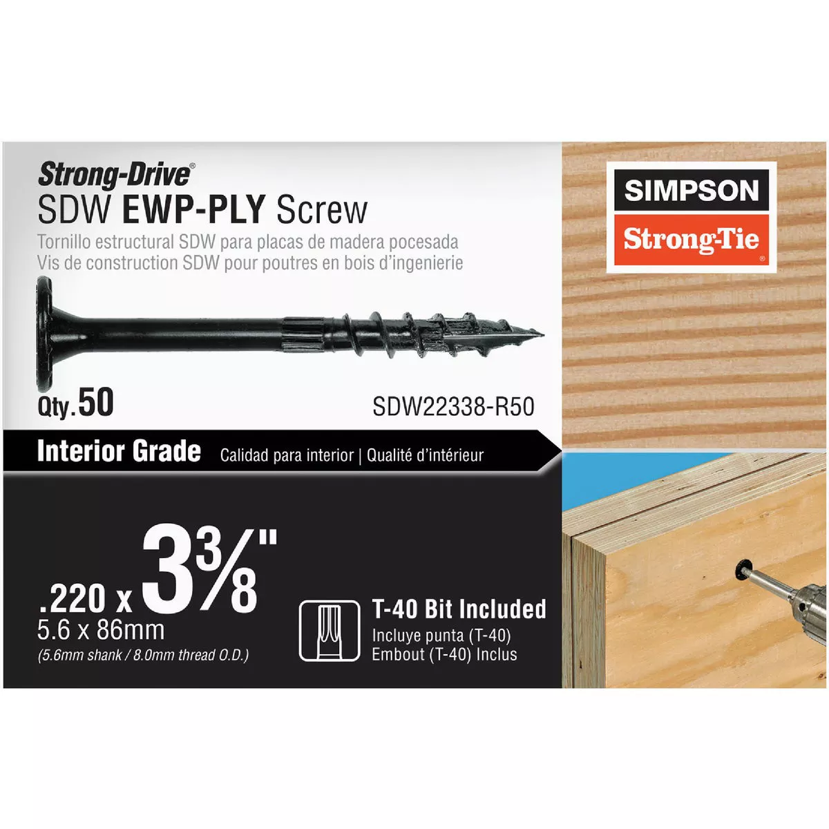 Simpson Strong-Tie Strong-Drive SDW 0.22 In. x 3-3/8 In. Structure Screw (50 Ct.)-
