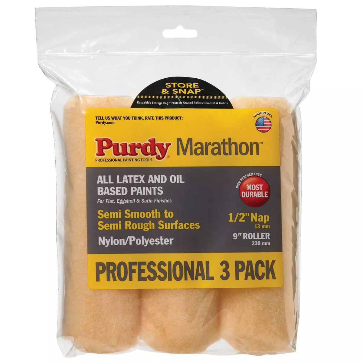 Purdy Marathon Roller Cover, 9 x 1/2 in., 3 count