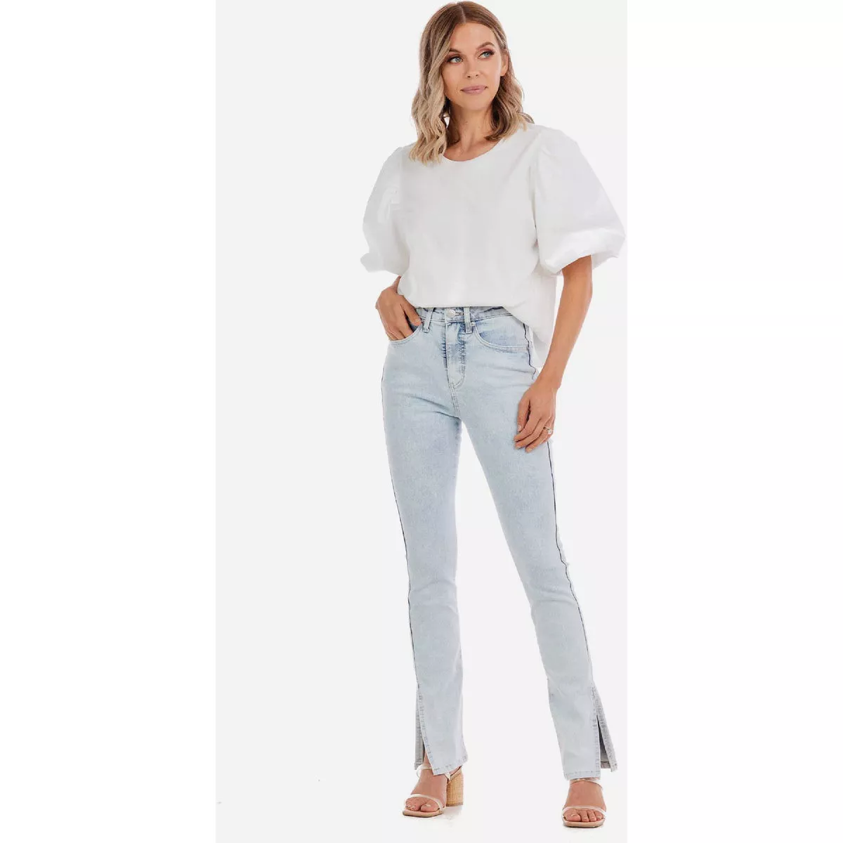 Mudpie Women's Small Blue Yorker Side-Slit Jeans