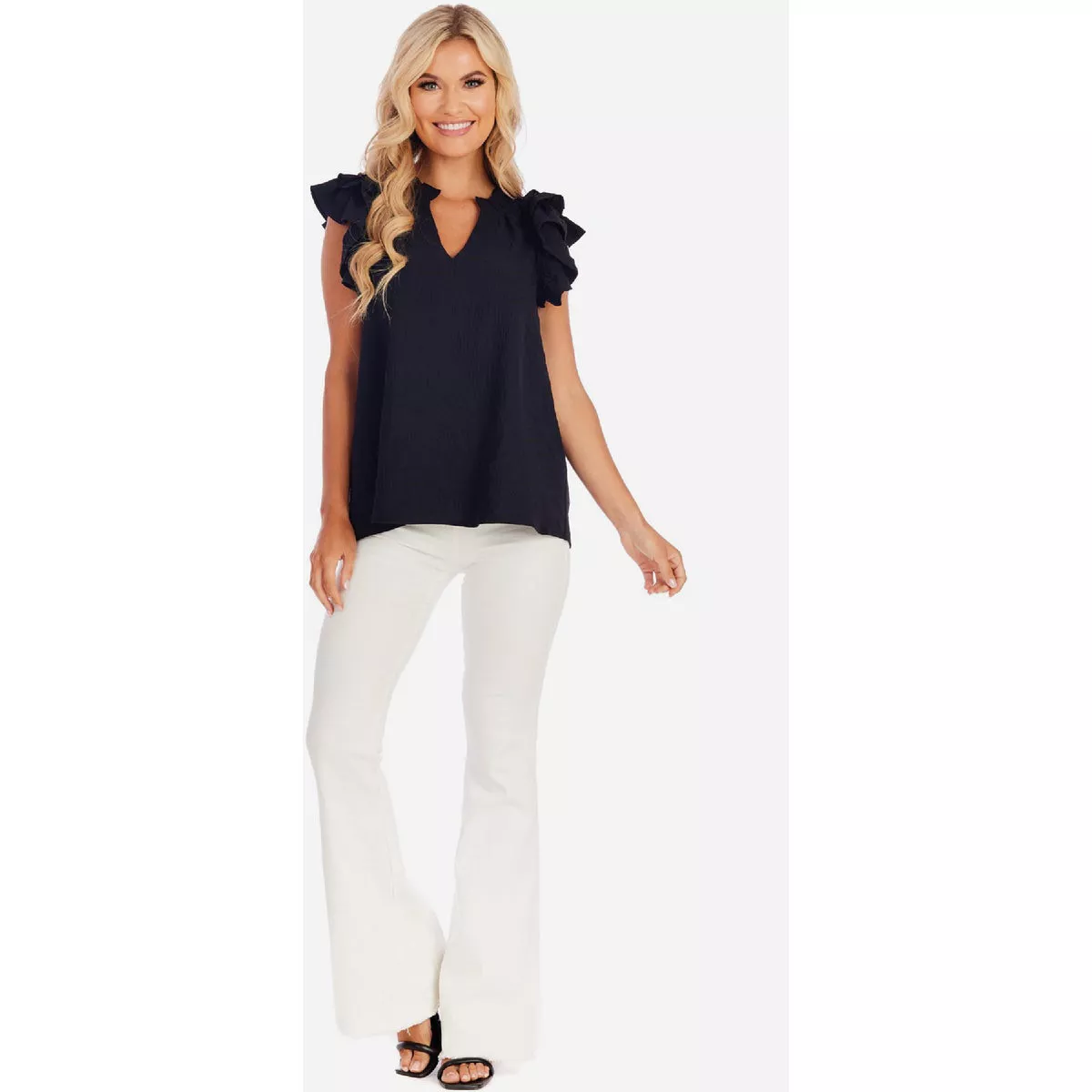 Mudpie Women's Medium Black Dahlia Ruffle Top