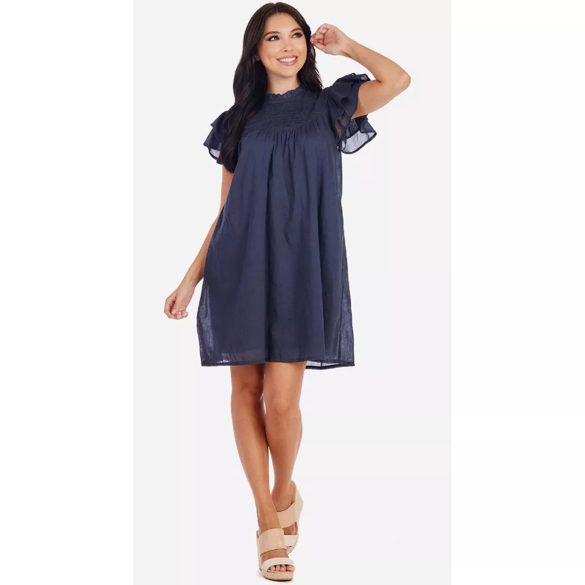 Mudpie Women's Medium Navy Bowers Smocked Dress