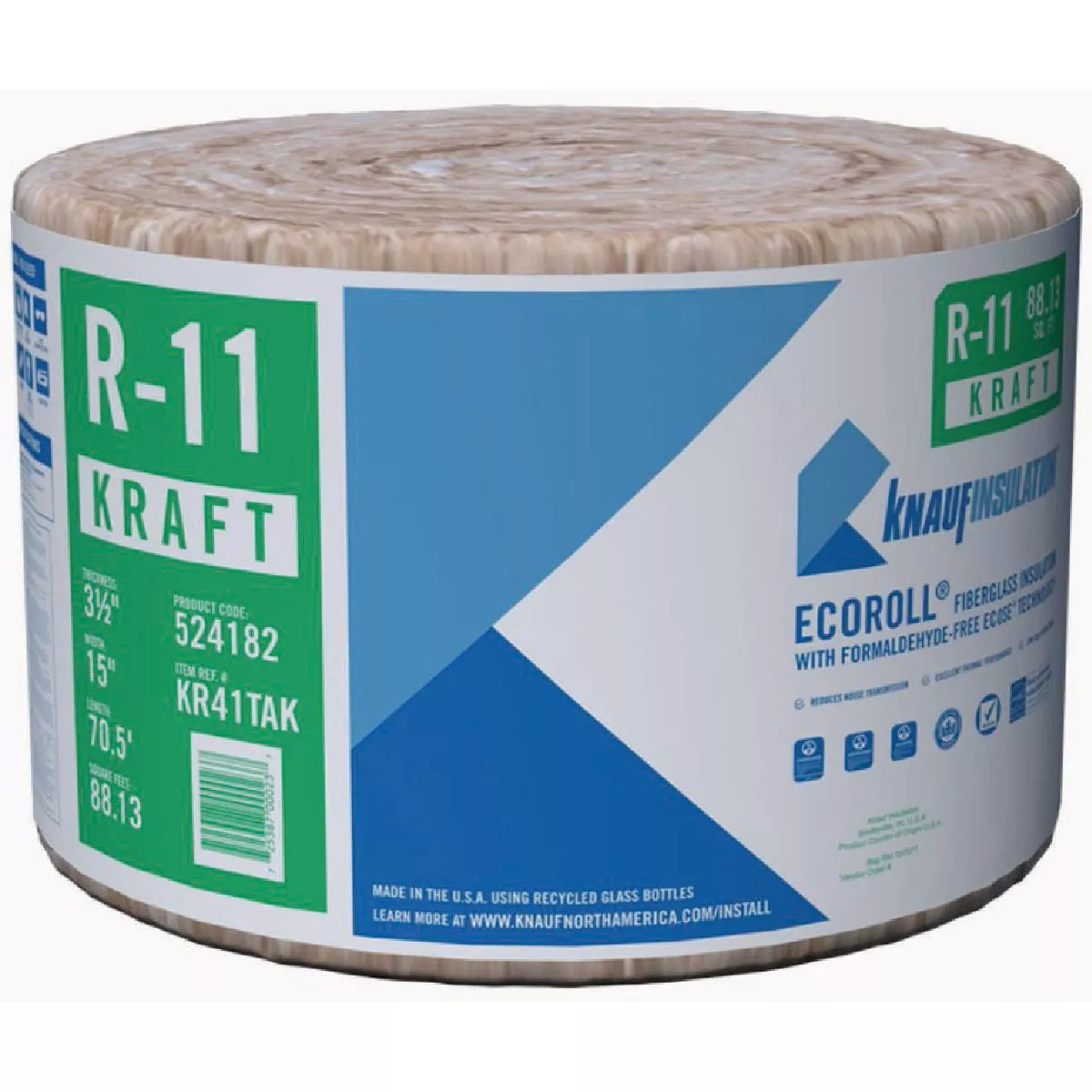 Knauf R-11 15 In. x 70.5 In. Kraft Faced Fiberglass Insulation Roll (88.13 Sq. Ft.)