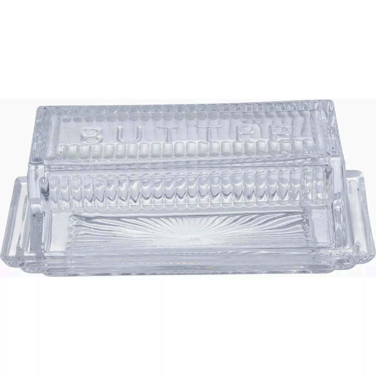 TableCraft 7 In. Embossed Clear Glass Butter Dish-