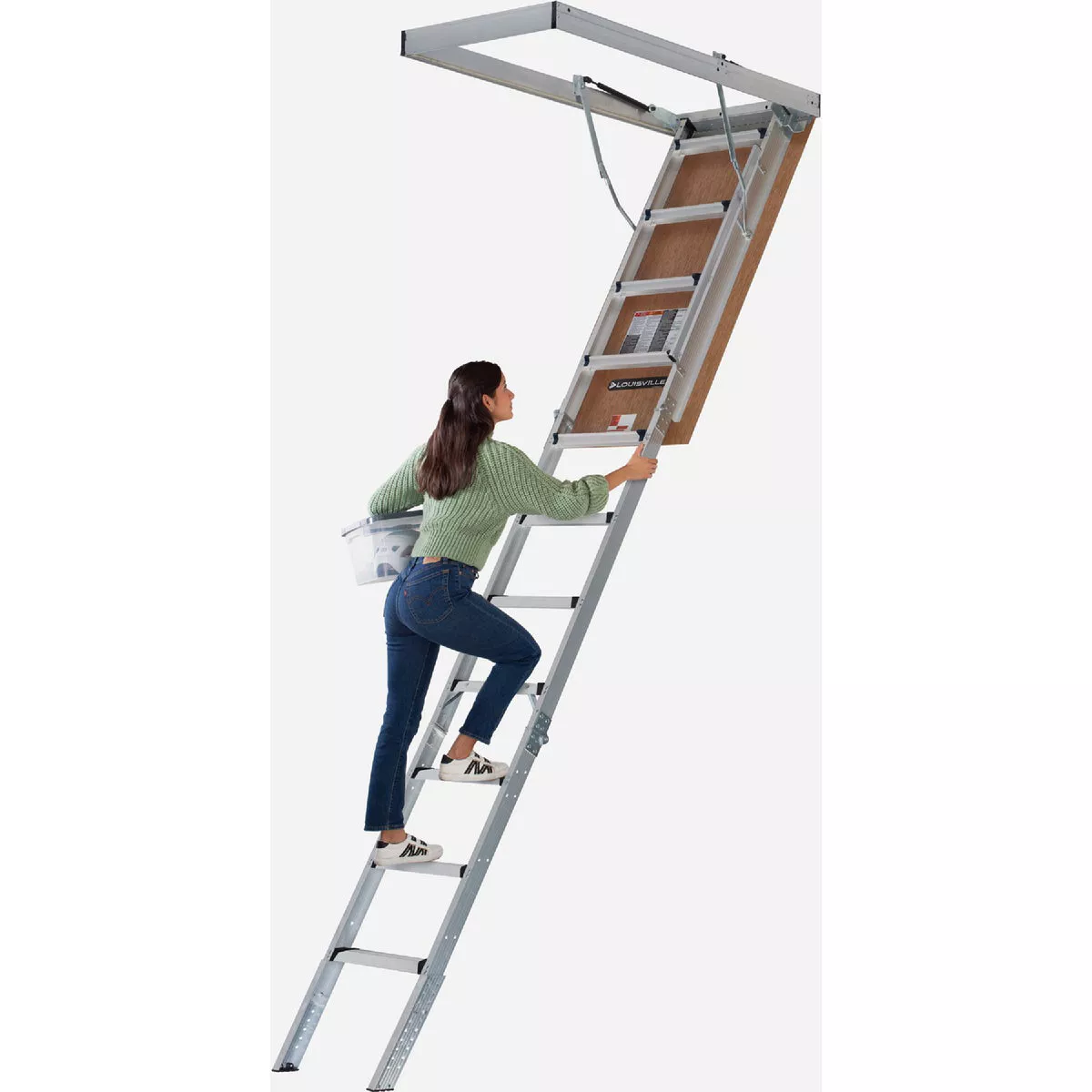 Louisville Everest 10 Ft. to 12 Ft. 22-1/2 In. x 63 In. Fire Treated Door Aluminum Attic Stairs with Aluminum Frame, 375 Lb. Load