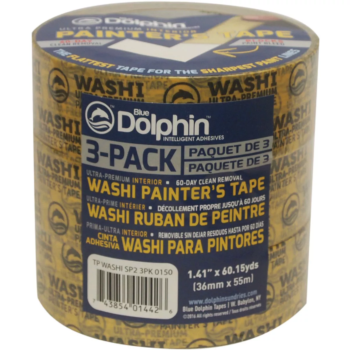 Blue Dolphin Washi with Print 1.41 In. x 60.15 Yd.Tape (3 Pack)-