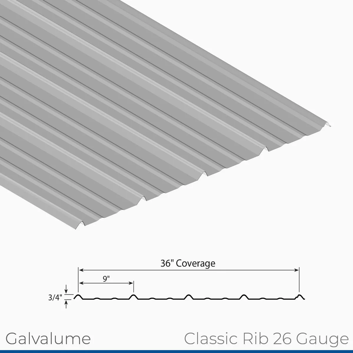 Metal Sales Galvalume Classic Rib 26 Gauge Roofing Panel