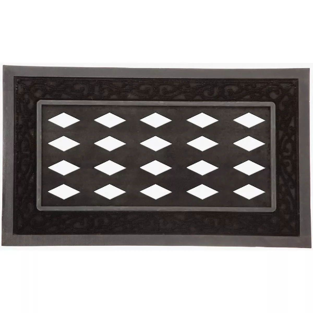 Evergreen Black Scroll Sassafras 1/4 In. x 30 In. Hx 18 In. L Rubber/Polyester Door Mat Tray