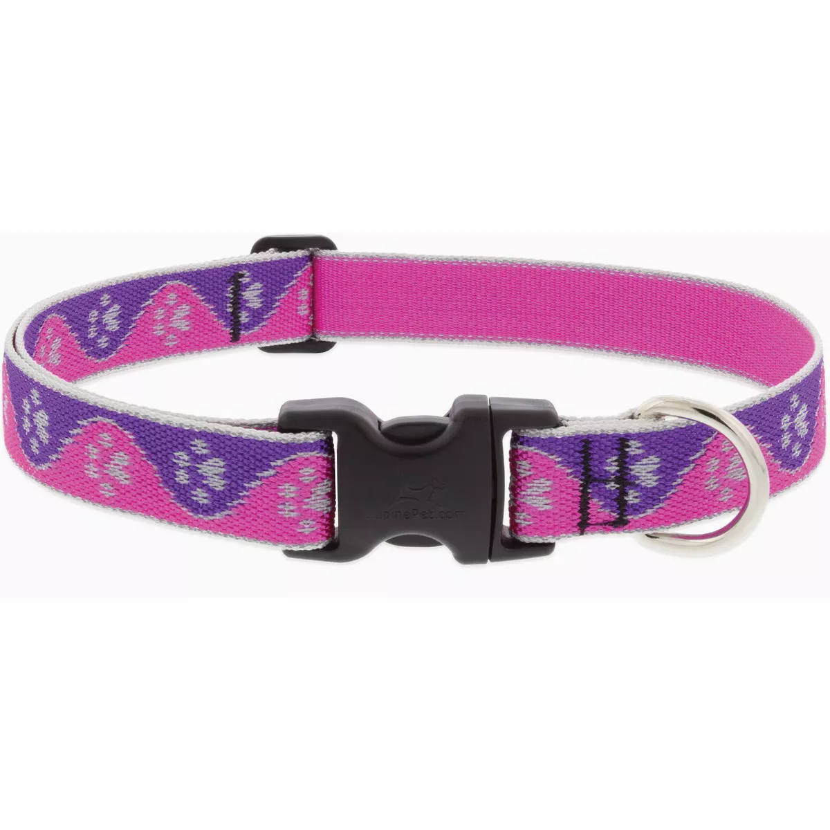Lupine Reflective 12 to 20 In. Medium to Large Dog Pink Paws Dog Collar