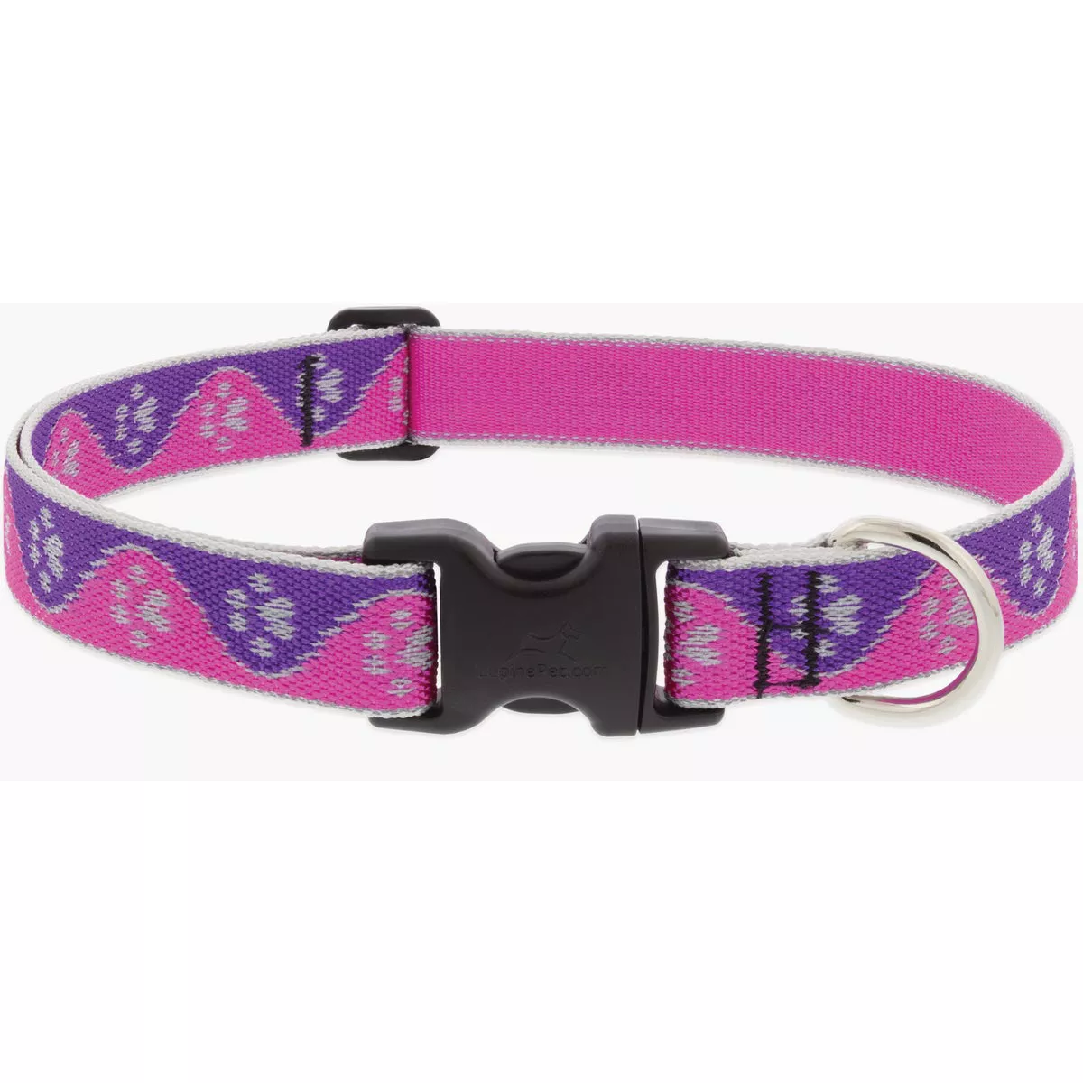 Lupine Adjustable 16 In. to 28 In. Pink Paws Nylon Dog Collar