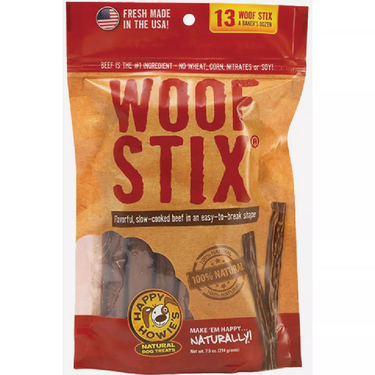 Happy Howie's 6 In. Beef Woof Stix Dog Chew Treat (13-Count)