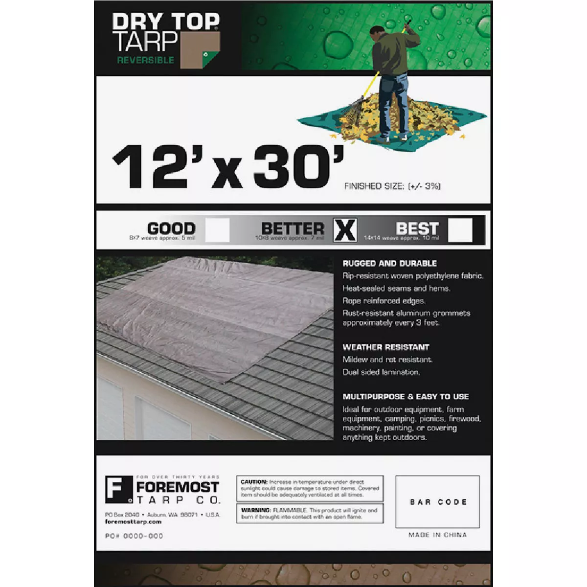 Foremost Dry Top Brown and Green 12 Ft. x 30 Ft. Poly Tarp, 191-923