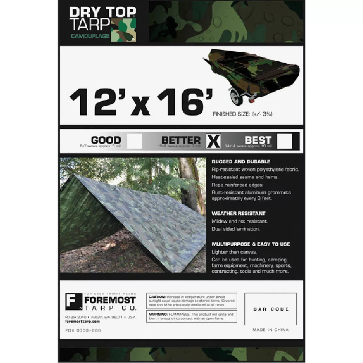 Foremost Dry Top Camo 12 Ft. x 16 Ft. Poly Tarp, 191-973