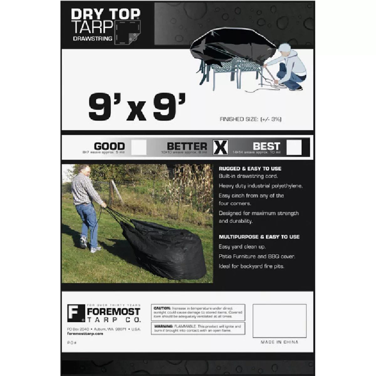 Foremost Dry Top Black 9 Ft. x 9 Ft. Poly Tarp, 191-983
