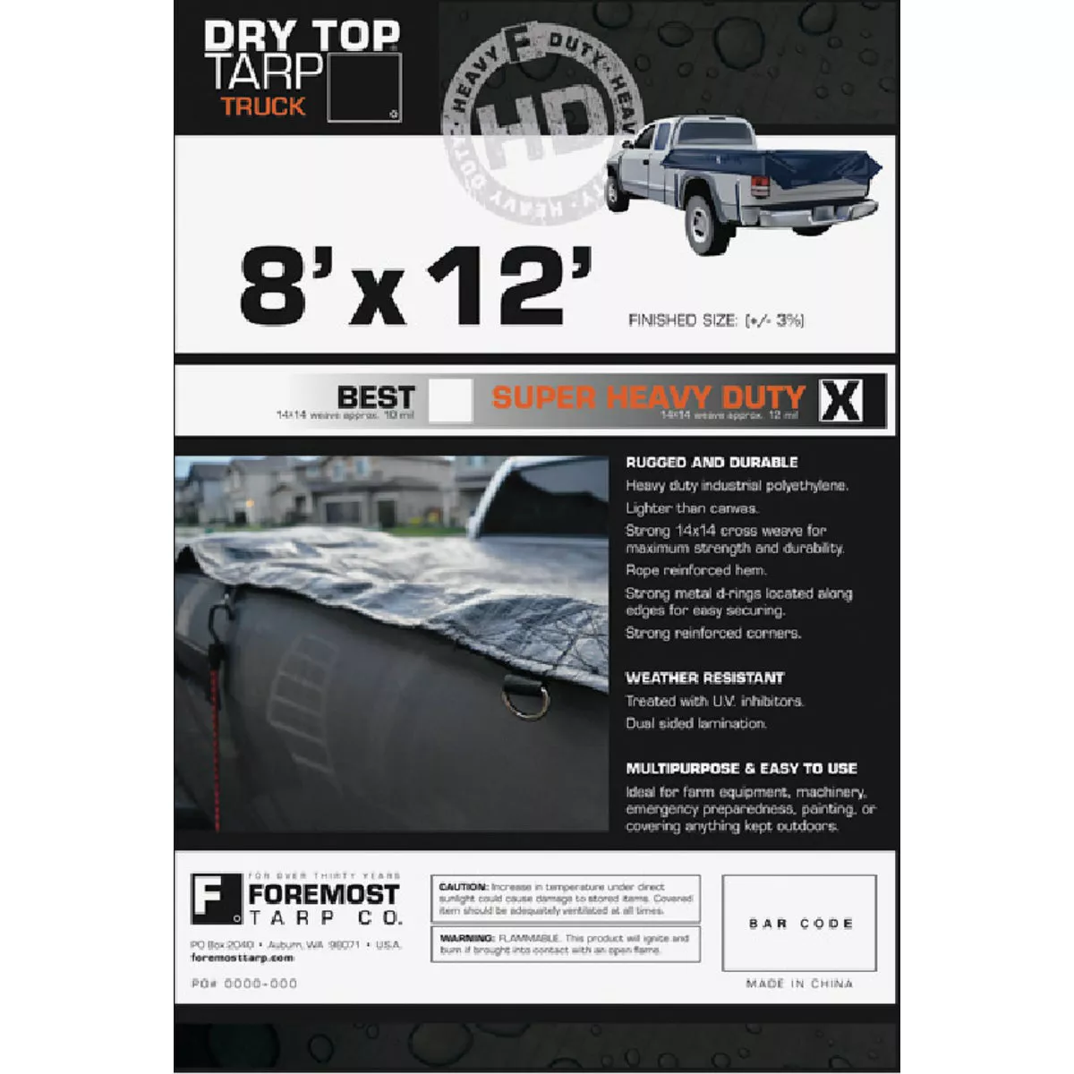 Foremost Dry Top Black 8 Ft. x 12 Ft. Poly Tarp, 191-985-