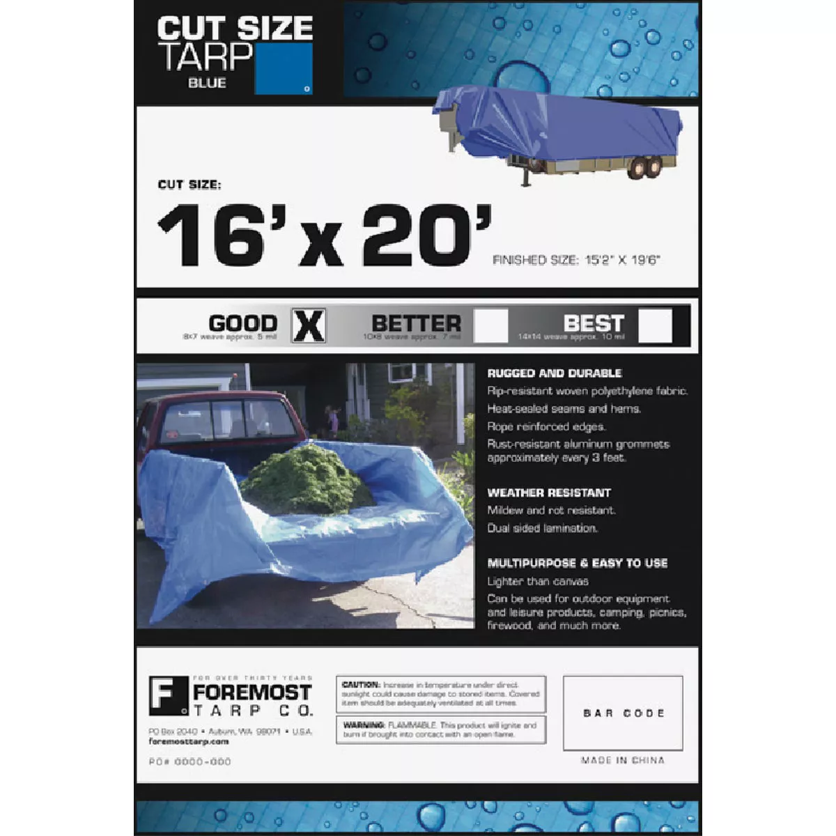 Foremost Cut Size Blue 16 Ft. x 20 Ft. Poly Tarp, 192-049