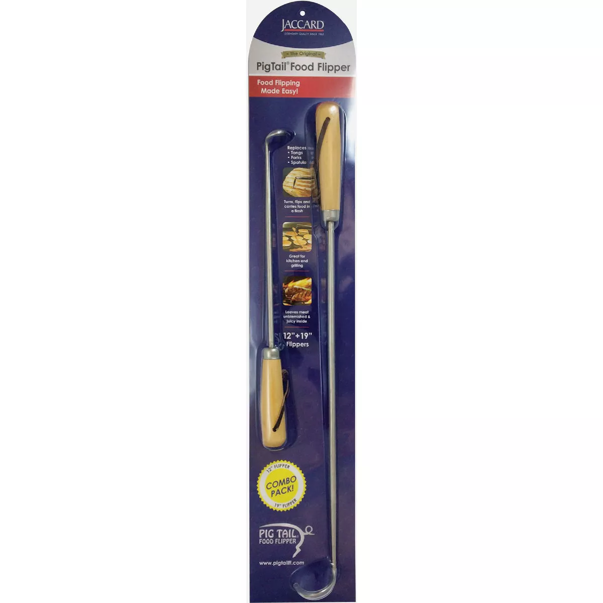 Jaccard Pig Tail 12 In. & 19 In. Stainless Steel Hooked Food Flipper/Turner (2-Count)