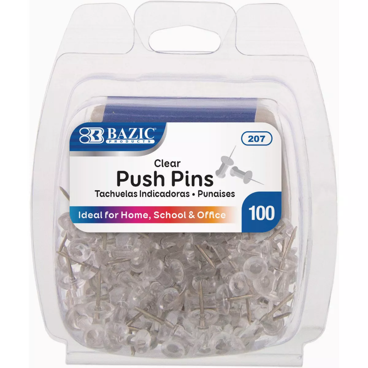 Bazic Products Clear Transparent Push Pins (100-Pack)
