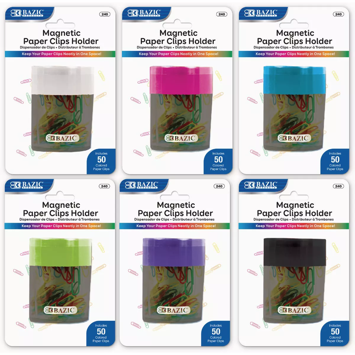 Bazic Products Magnetic Paper Clips Holder & No.1 Paper Clip