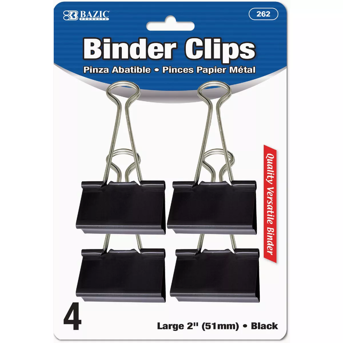 Bazic Products 2 In. W. Large Black Binder Clip (4-Pack)