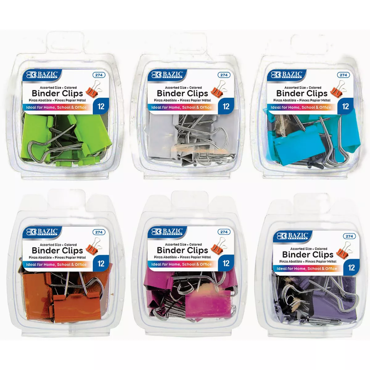 Bazic Products Assorted Sizes & Colors Binder Clip (12-Pack)