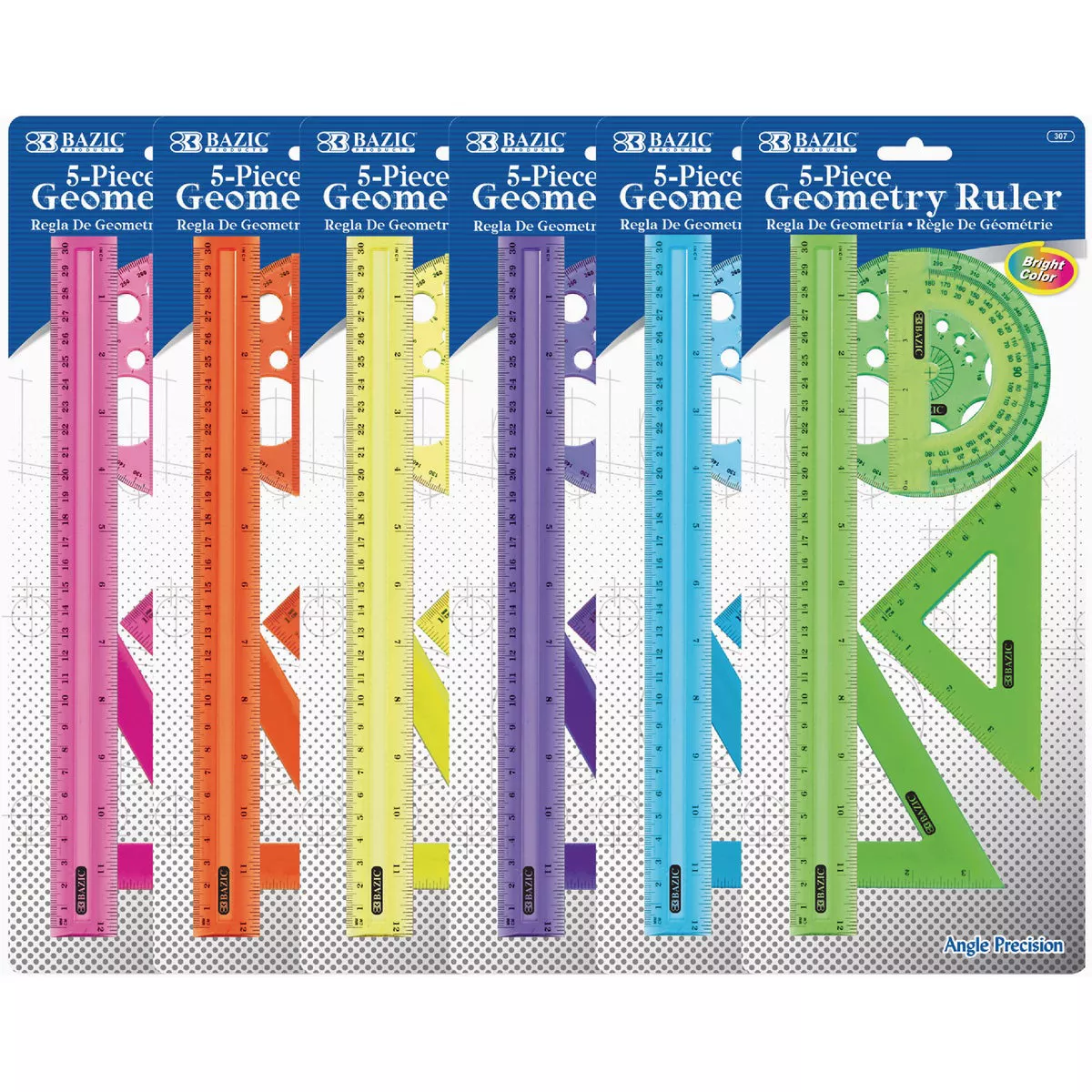 Bazic Products 5-Piece Geometry Ruler Combination Sets